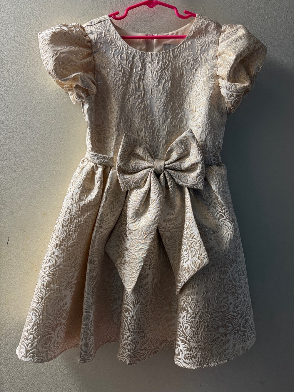 Rare Editions Ivory Floral Jacquard Bow Party Dress